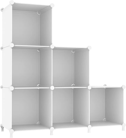 6-Cube Closet Organizer & Storage Shelves, White DIY Stackable Plastic Shelf for Bedroom