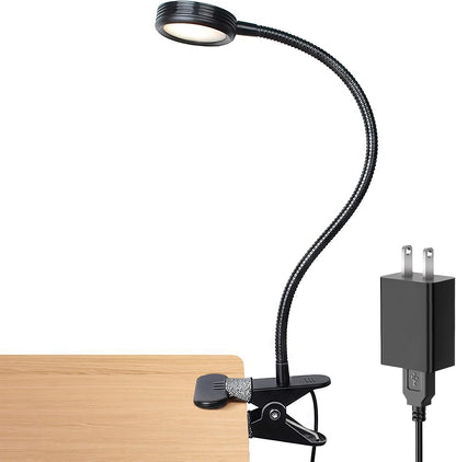 Clip-on LED Book Light – Adjustable Gooseneck, Dimmable, Adapter Included
