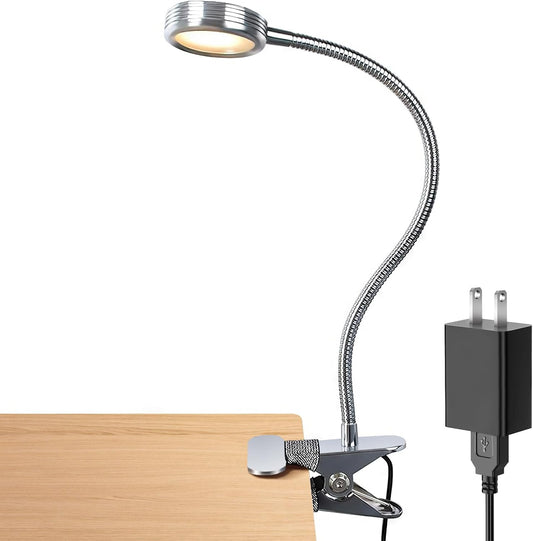 Clip-on LED Book Light – Adjustable Gooseneck, Dimmable, Adapter Included