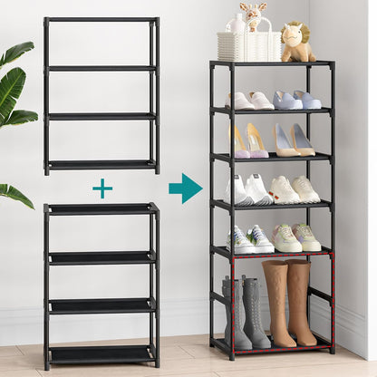 4-Tier Narrow Shoe Rack – 16.3" Wide, Stackable for Closet & Entryway