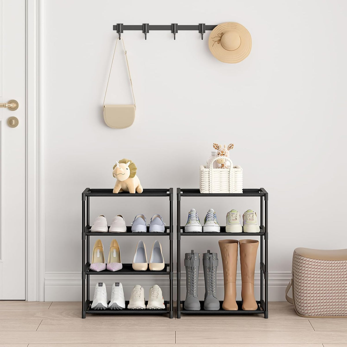 4-Tier Narrow Shoe Rack – 16.3" Wide, Stackable for Closet & Entryway