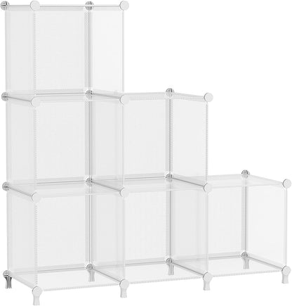 6-Cube Closet Organizer & Storage Shelves, White DIY Stackable Plastic Shelf for Bedroom