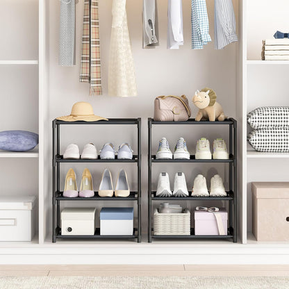 4-Tier Narrow Shoe Rack – 16.3" Wide, Stackable for Closet & Entryway