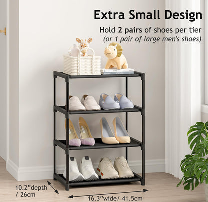 4-Tier Narrow Shoe Rack – 16.3" Wide, Stackable for Closet & Entryway