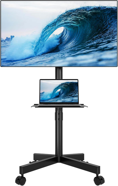 Mobile TV Cart for 23-65" TVs, Height Adjustable with Media Shelf