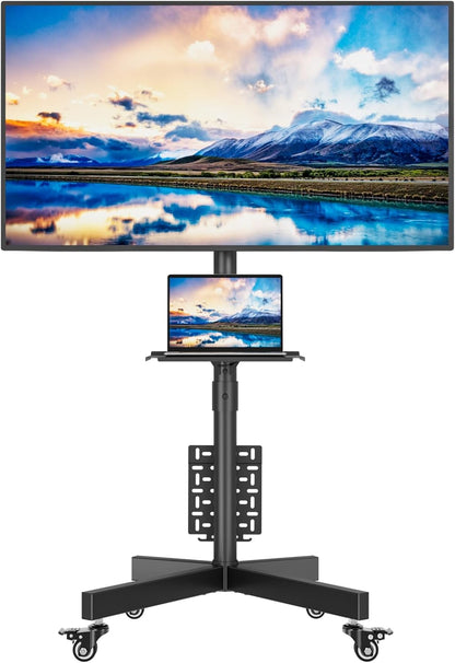 Mobile TV Cart for 23-65" TVs, Height Adjustable with Media Shelf