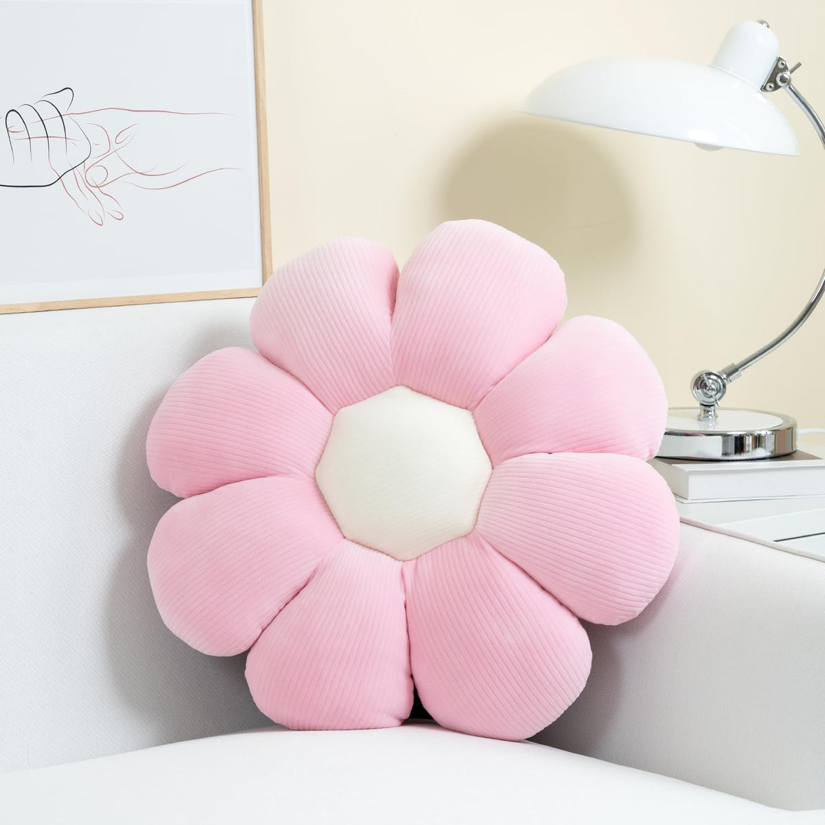 15.7" Flower Throw Pillow, Plush Floor Cushion, Cute Room Decor