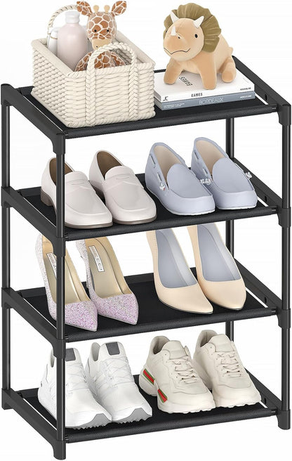 4-Tier Narrow Shoe Rack – 16.3" Wide, Stackable for Closet & Entryway