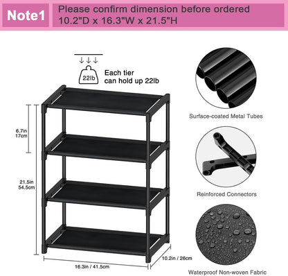 4-Tier Narrow Shoe Rack – 16.3" Wide, Stackable for Closet & Entryway