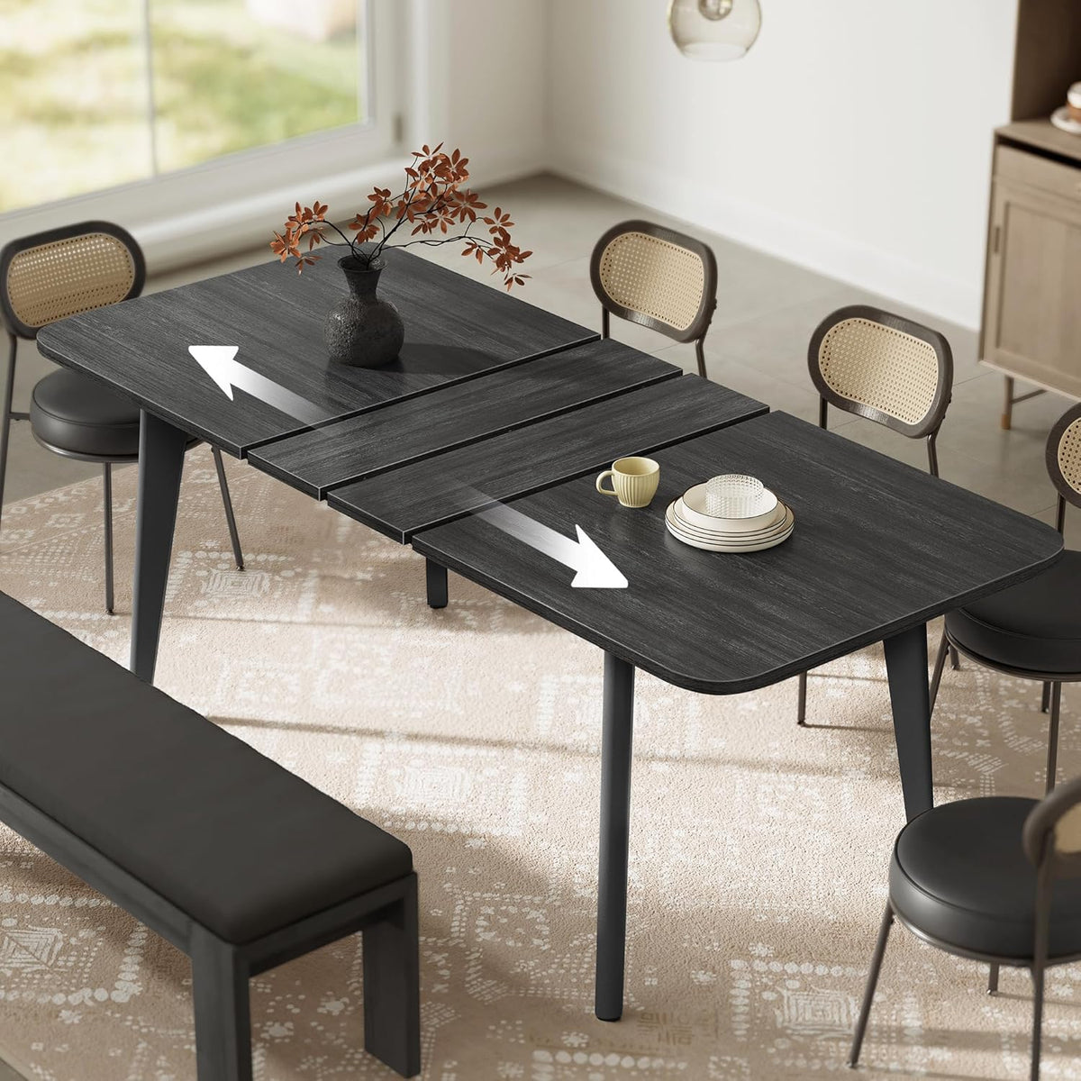 Extendable Dining Table for 4-8 People, 50.1"-70.9" Solid Wood Legs, Mid-Century Modern, Honey Brown