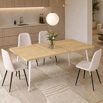 Extendable Dining Table for 4-8 People, 50.1"-70.9" Solid Wood Legs, Mid-Century Modern, Honey Brown